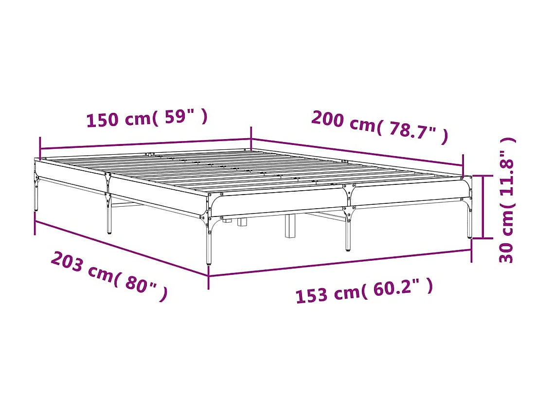 Cadre de lit sans matelas chêne fumé 150x200 cm