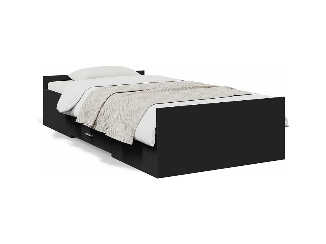 Cadre de lit avec tiroirs sans matelas noir 75x190 cm