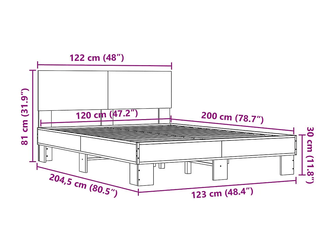Cadre de lit sans matelas sonoma gris 120x200 cm