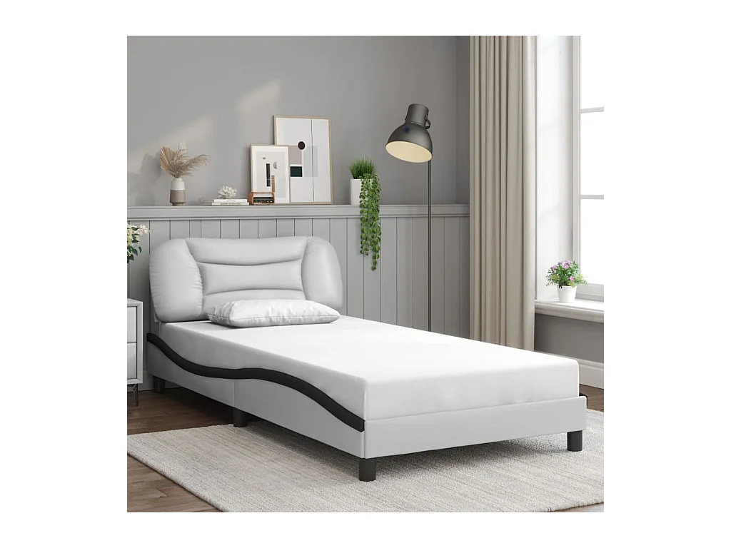 Giroletto con Testiera Nero e Bianco 100x200 cm in Similpelle