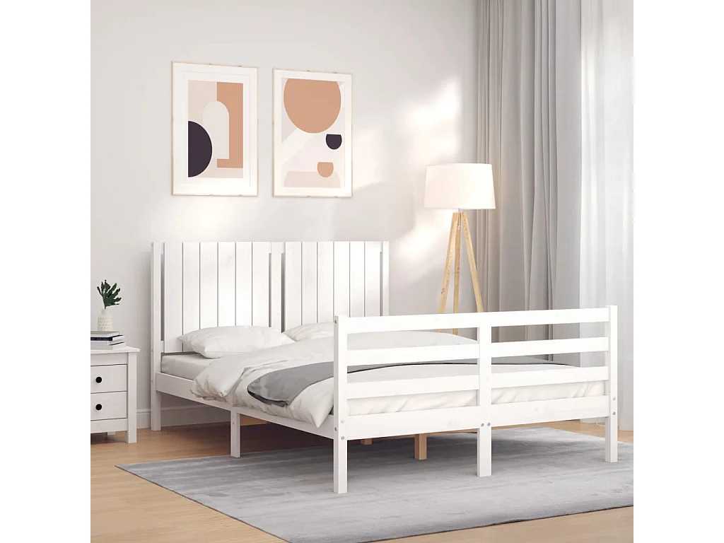 Massivholzbett mit Kopfteil Weiß