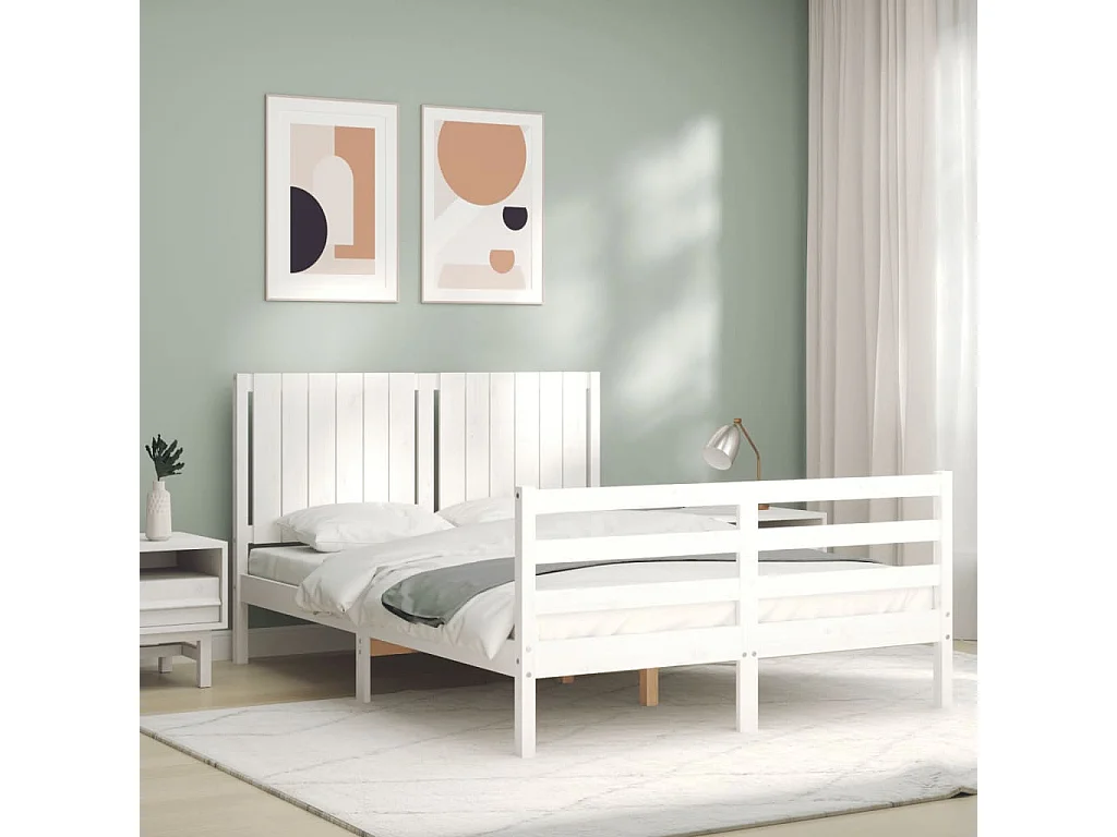 Massivholzbett mit Kopfteil Weiß