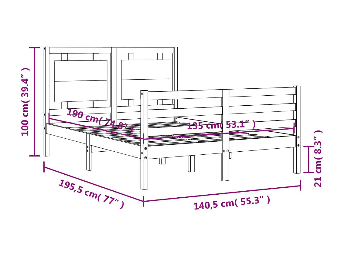 Cadre de lit sans matelas blanc 135x190 cm bois massif