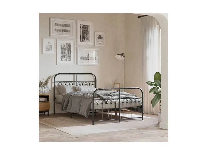 Estrutura de cama com cabeceira e pés 120x200 cm metal preto