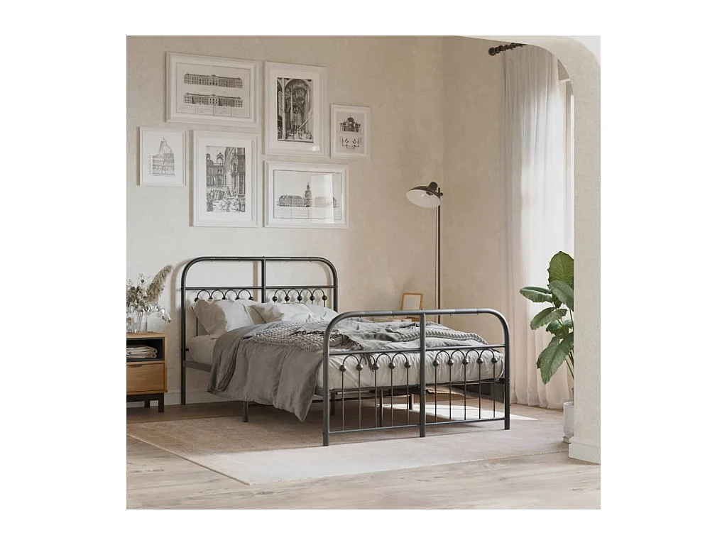 Cadre de lit métal sans matelas avec pied de lit noir 120x200cm