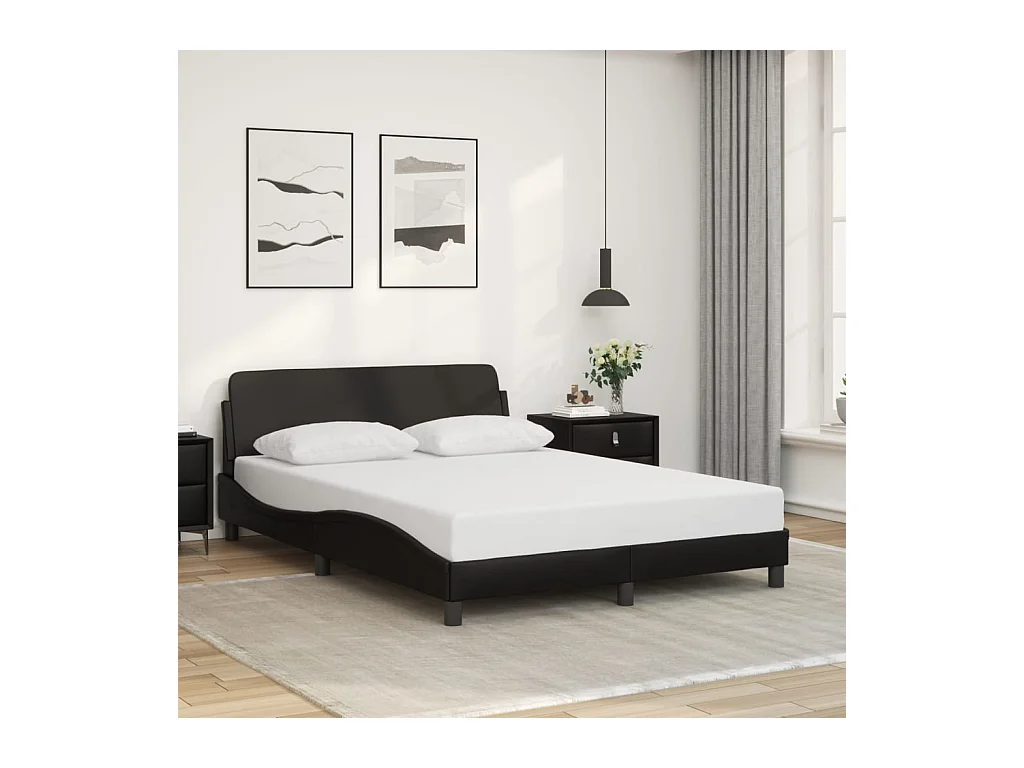 Bettgestell mit Kopfteil Schwarz 140x190 cm Kunstleder