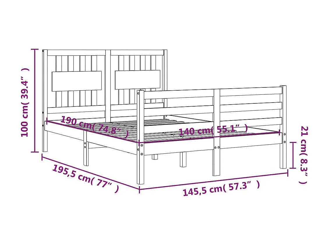 Cadre de lit sans matelas 140x190 cm bois massif