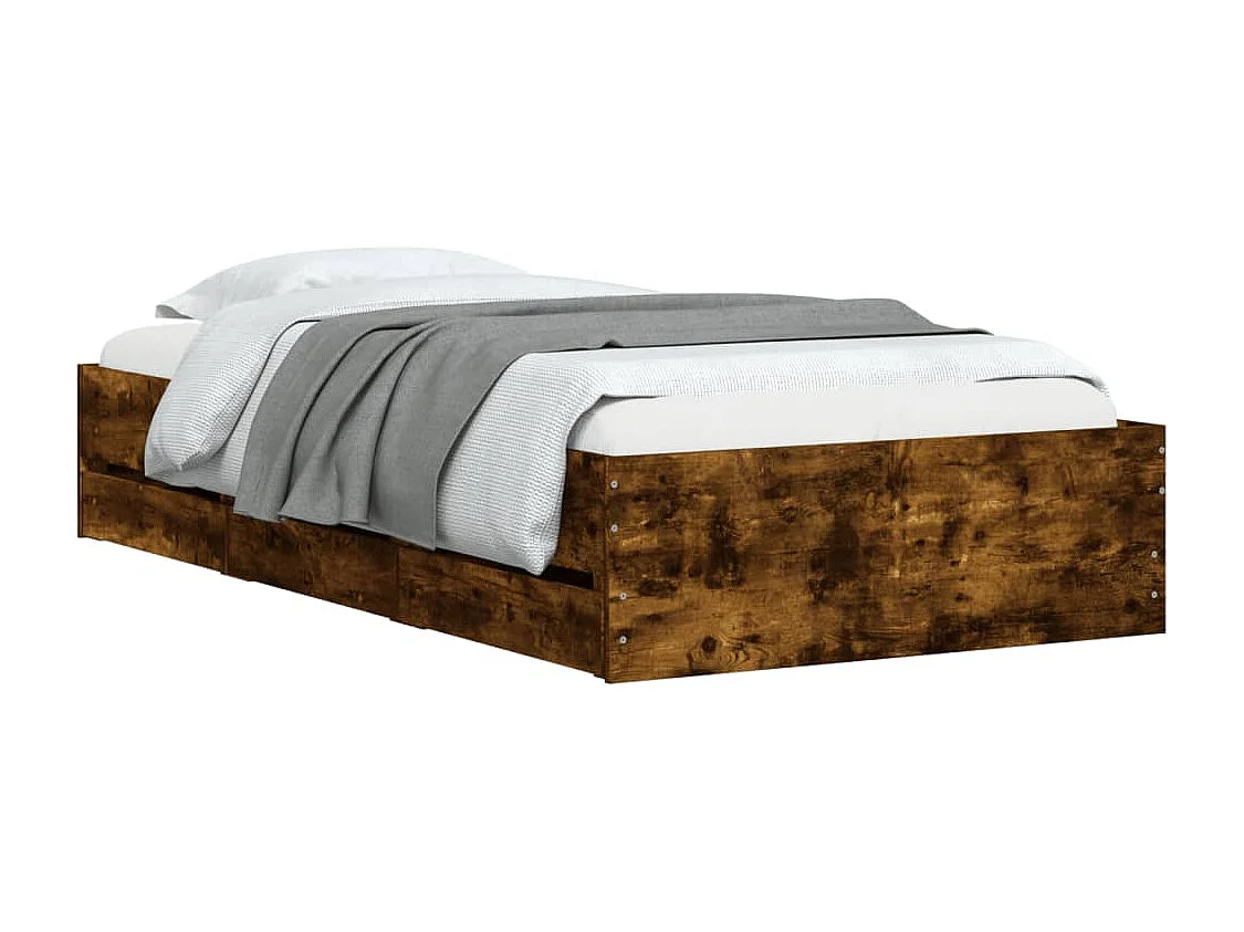 Cama con cajones madera de ingeniería roble ahumado 90x190 cm