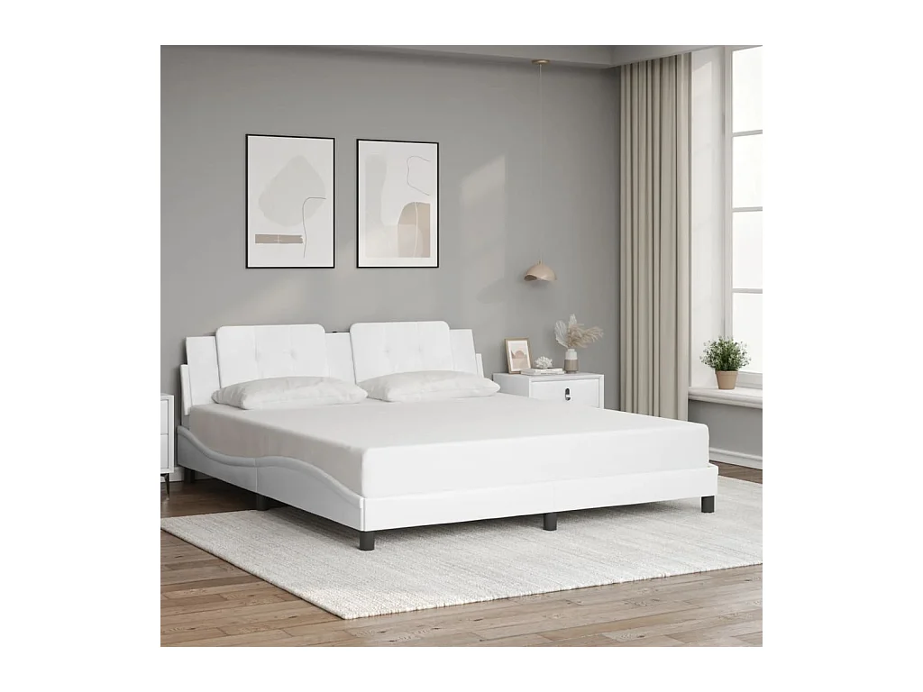 Bettgestell mit Kopfteil Weiß 180x200 cm Kunstleder
