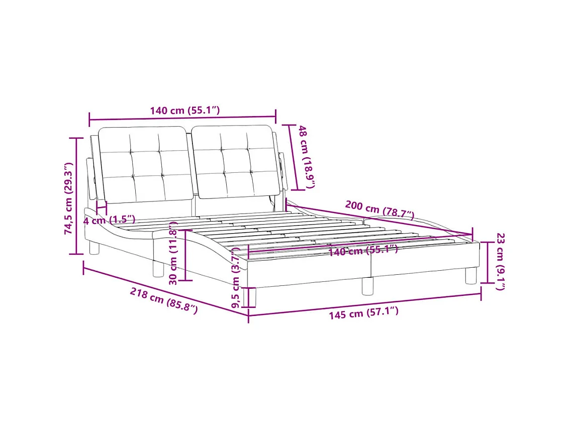 Cadre de lit sans matelas noir 140x200 cm similicuir
