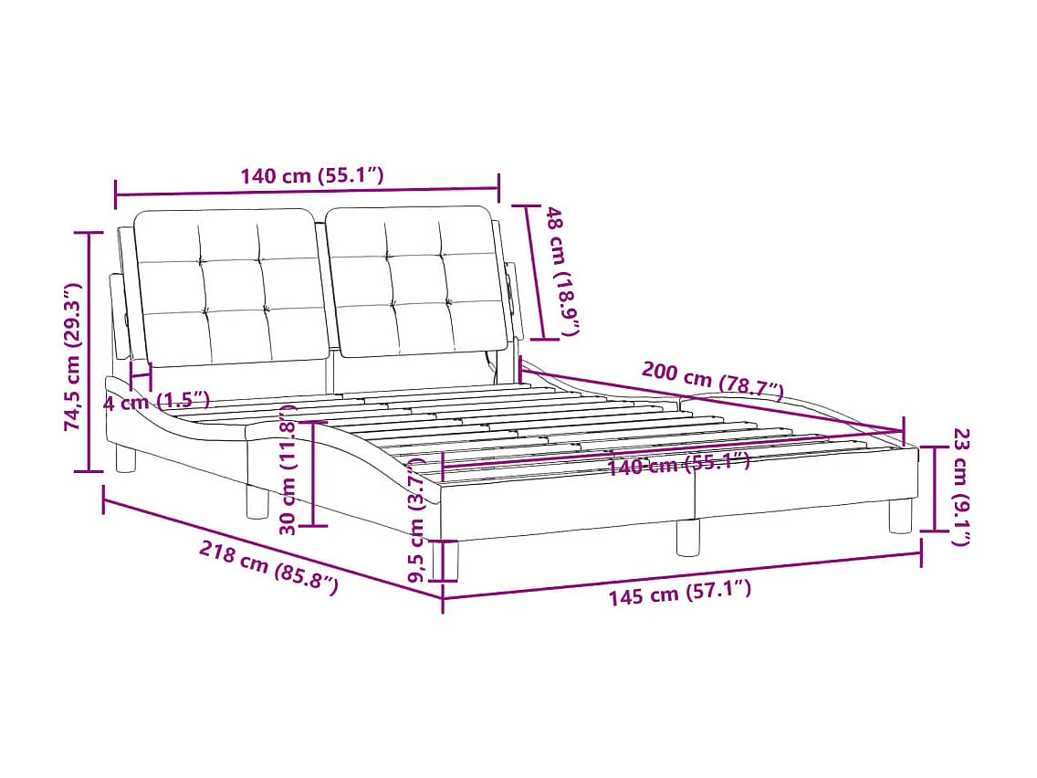 Cadre de lit sans matelas noir 140x200 cm similicuir