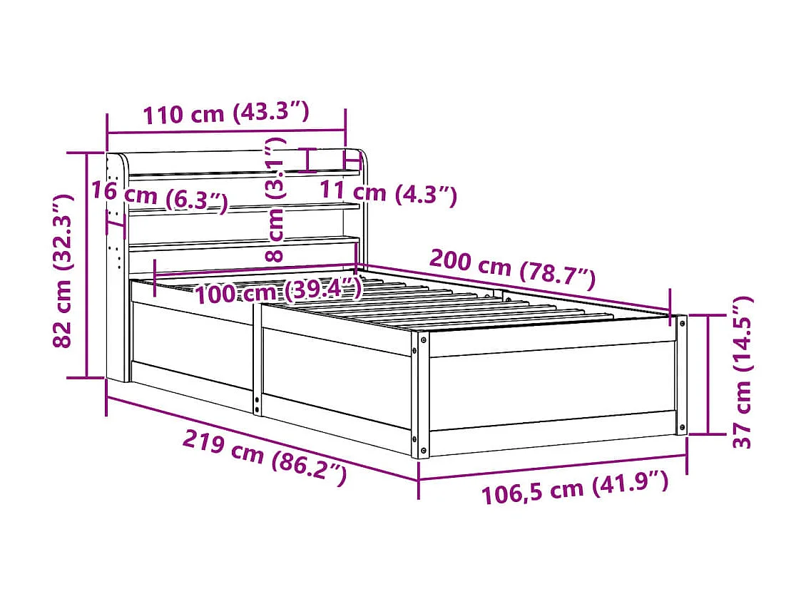 Cadre de lit sans matelas noir 140x190 cm