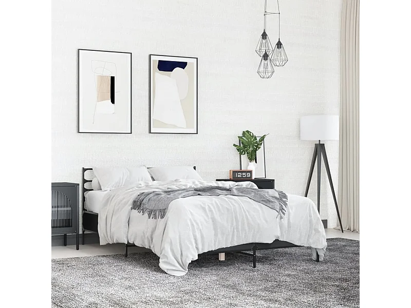 Giroletto Nero 140x190 cm in Legno Multistrato e Metallo