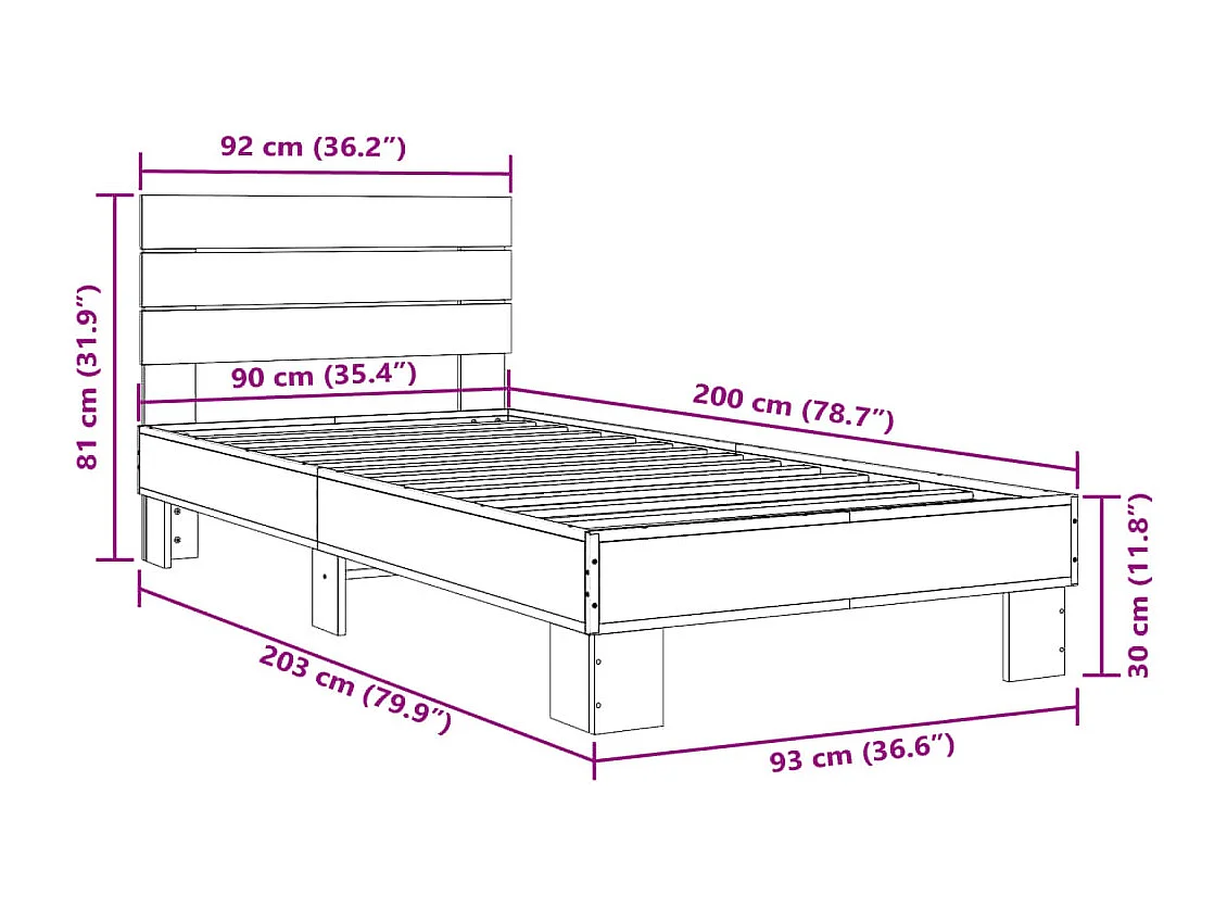 Cadre de lit sans matelas chêne sonoma 90x200 cm