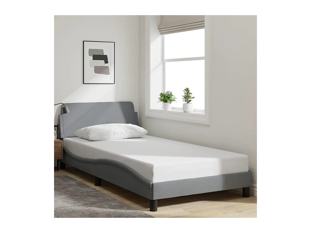 Cadre de lit sans matelas gris clair 100x200 cm tissu