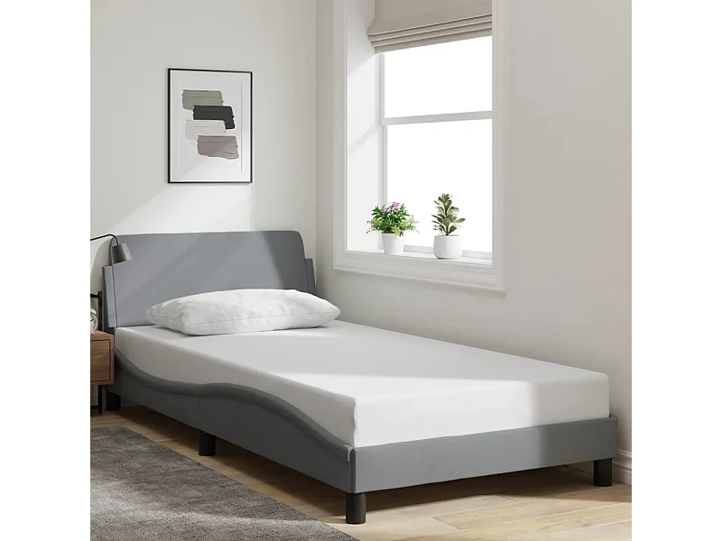 Cadre de lit sans matelas gris clair 100x200 cm tissu