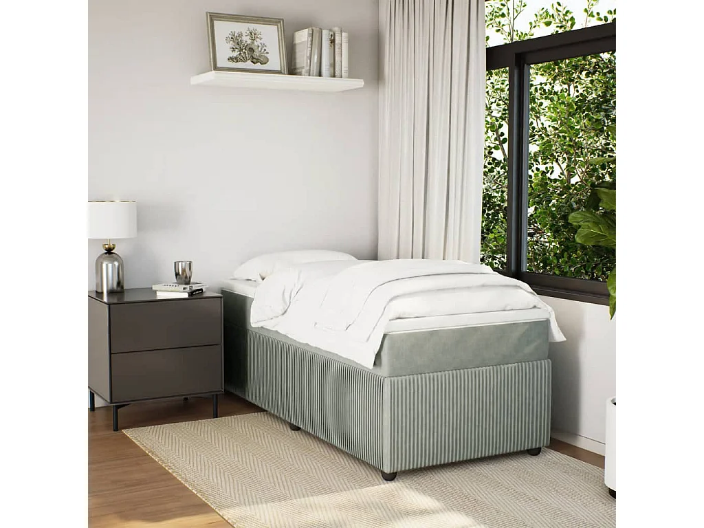 Boxspringbett mit Matratze Hellgrau 100x200 cm Samt