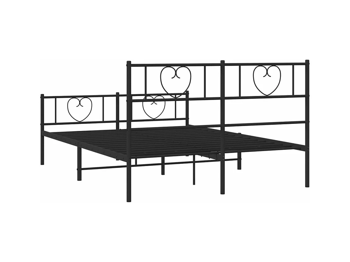 Cadre de lit métal sans matelas avec pied de lit noir 140x190cm