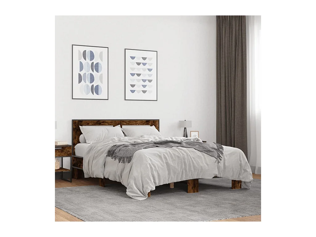 Cadre de lit sans matelas chêne fumé 135x190 cm