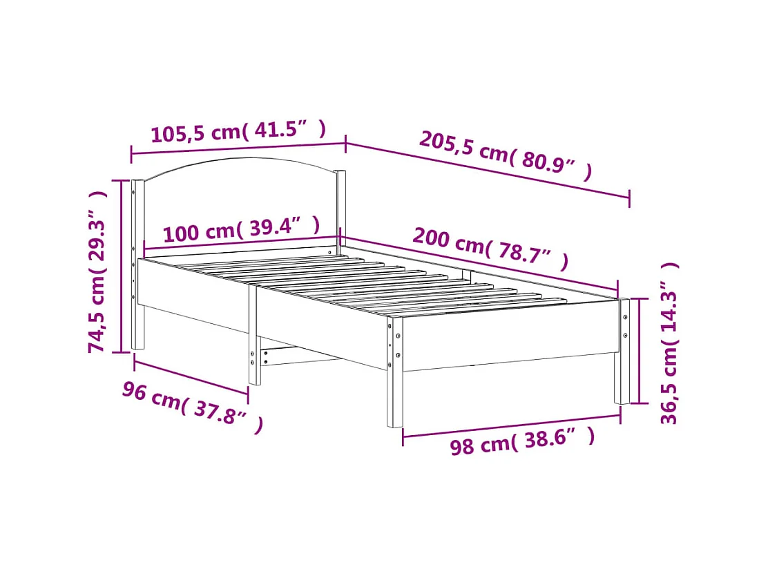Bedframe zonder matras massief grenenhout wit 140x200 cm