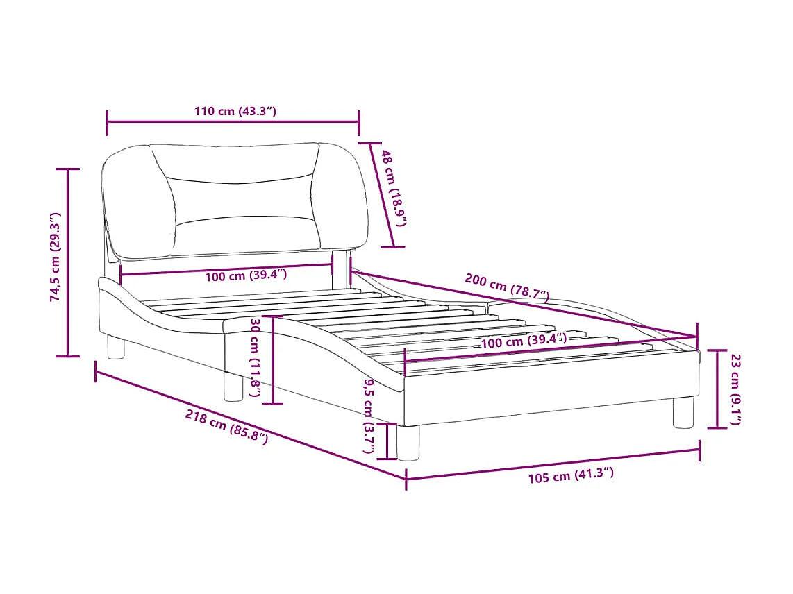 Cadre de lit sans matelas gris foncé 100x200 cm tissu