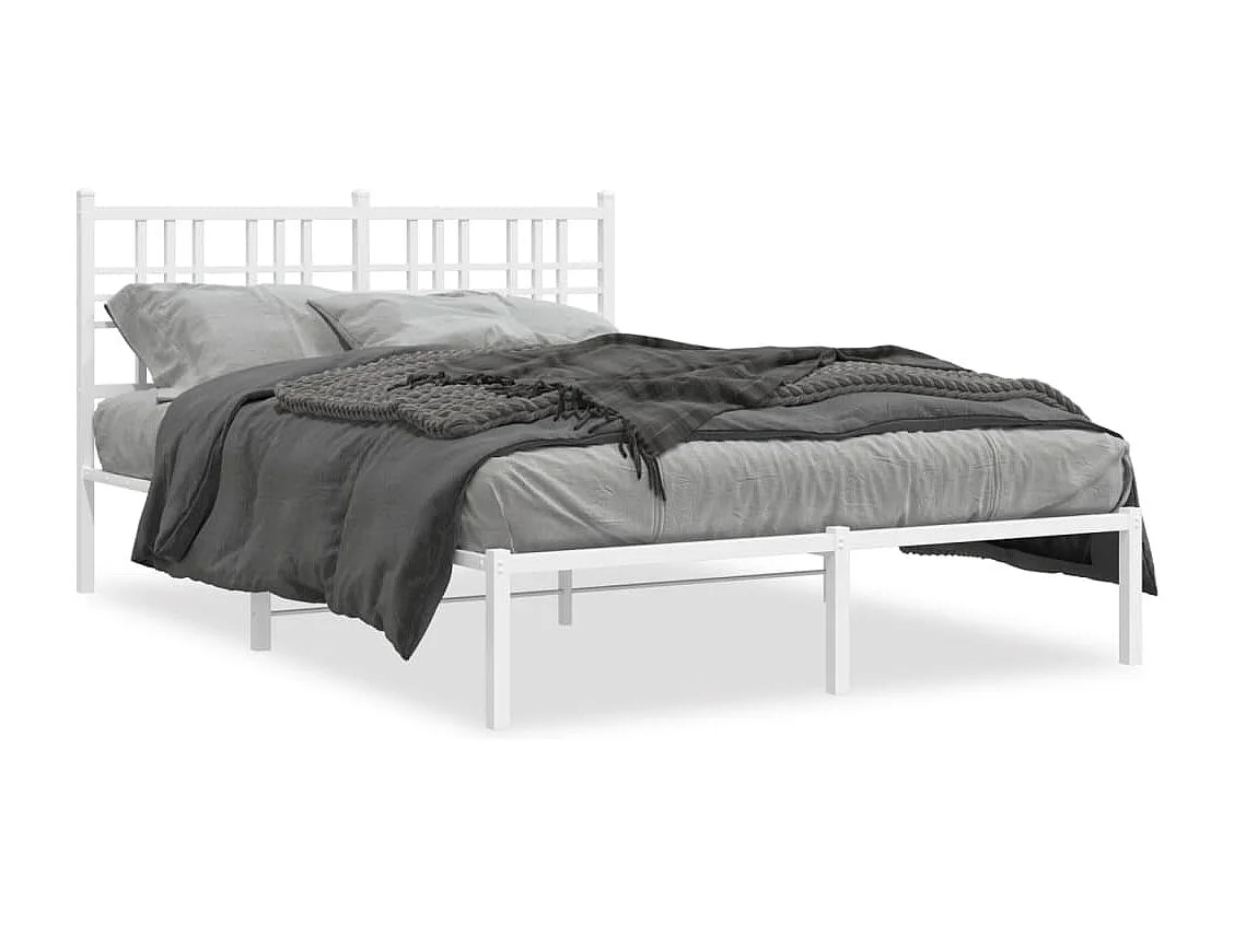 Cadre de lit métal sans matelas et tête de lit blanc 120x190 cm