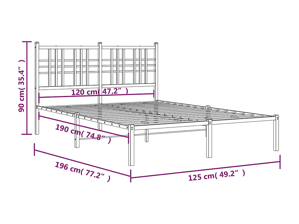 Cadre de lit métal sans matelas et tête de lit blanc 120x190 cm