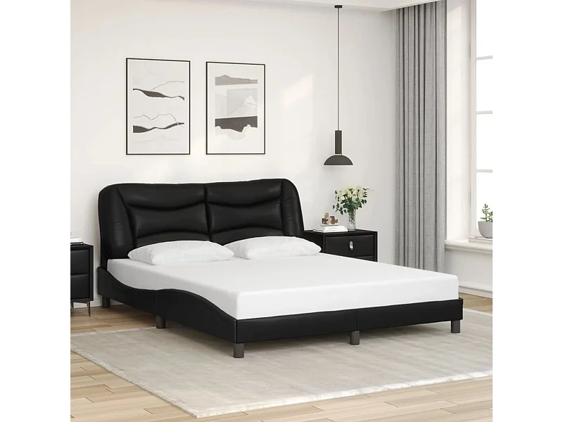 Estructura de cama sin colchón cuero sintético negro 160x200 cm