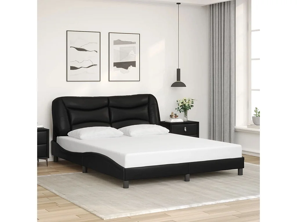 Giroletto con Testiera Nero 160x200 cm in Similpelle