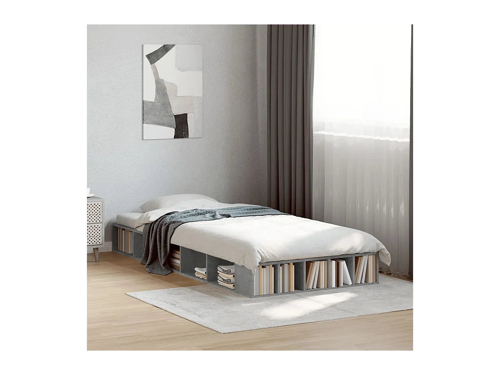 Cadre de lit sans matelas gris béton 90x190 cm