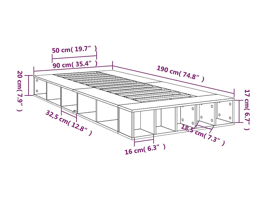 Estructura de cama madera de ingeniería gris hormigón 90x190 cm