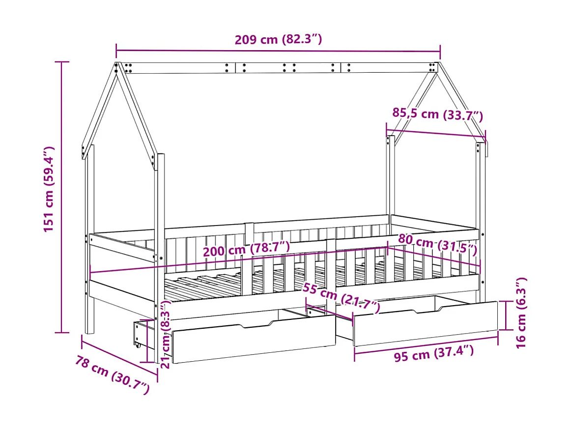 Cadre de lit sans matelas gris béton 140x200 cm bois ingénierie