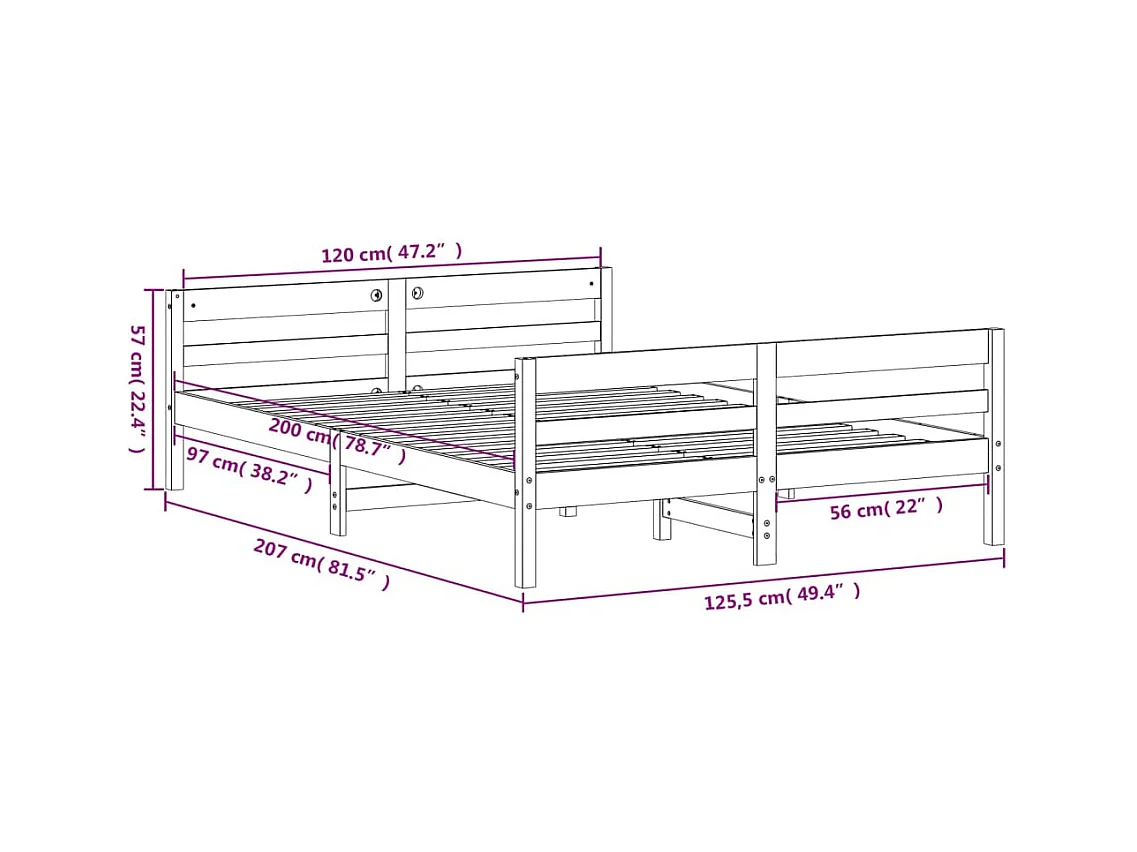 Cadre de lit sans matelas blanc 120x200 cm bois de pin massif