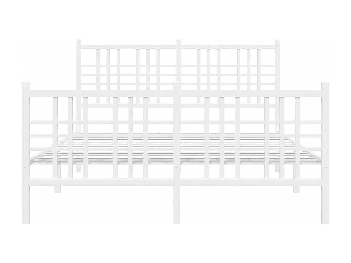 Cadre de lit métal sans matelas et pied de lit blanc 140x200 cm