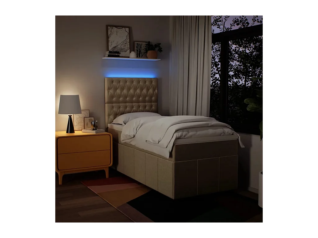 Sommier à lattes de lit et matelas Crème 90x190 cm Tissu