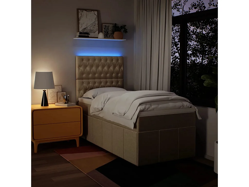 Boxspring met matras stof crèmekleurig 90x190 cm