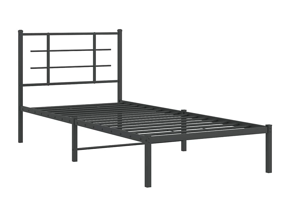 Cadre de lit métal sans matelas avec tête de lit noir 90x190 cm