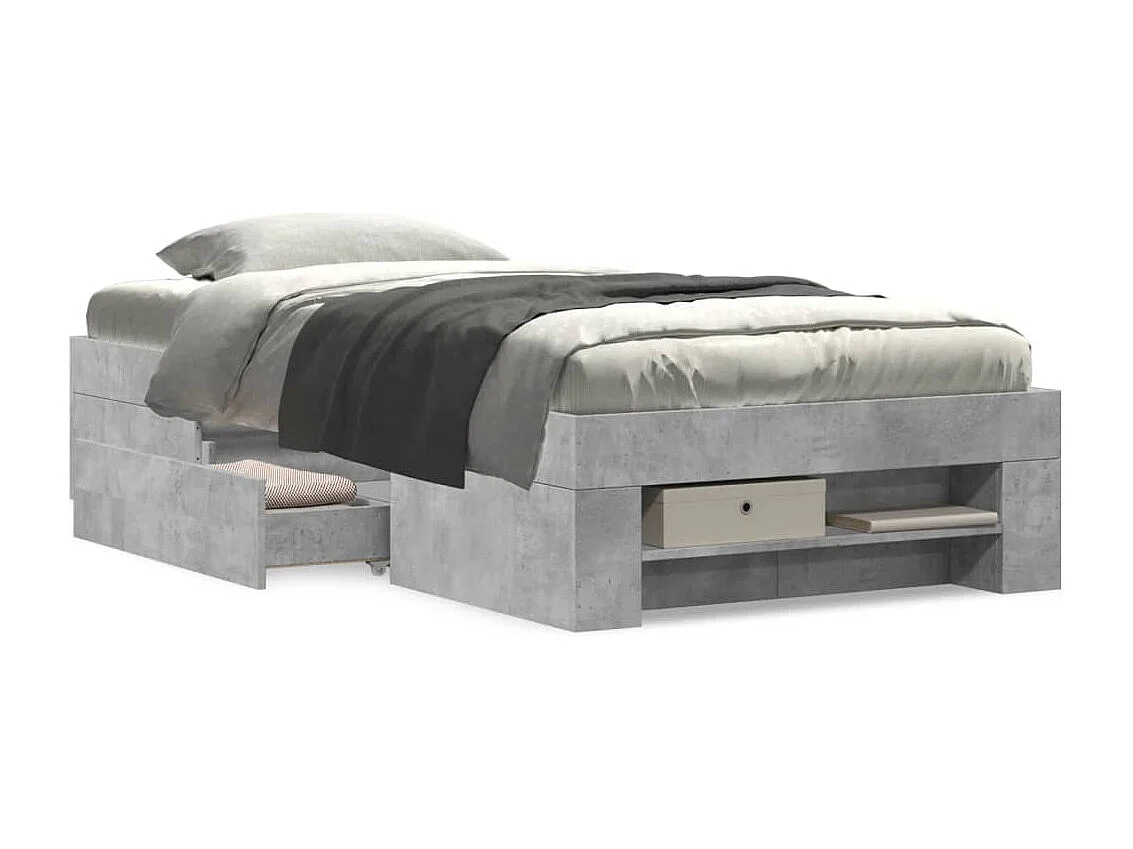 Cadre de lit sans matelas gris béton 90x200cm bois d'ingénierie