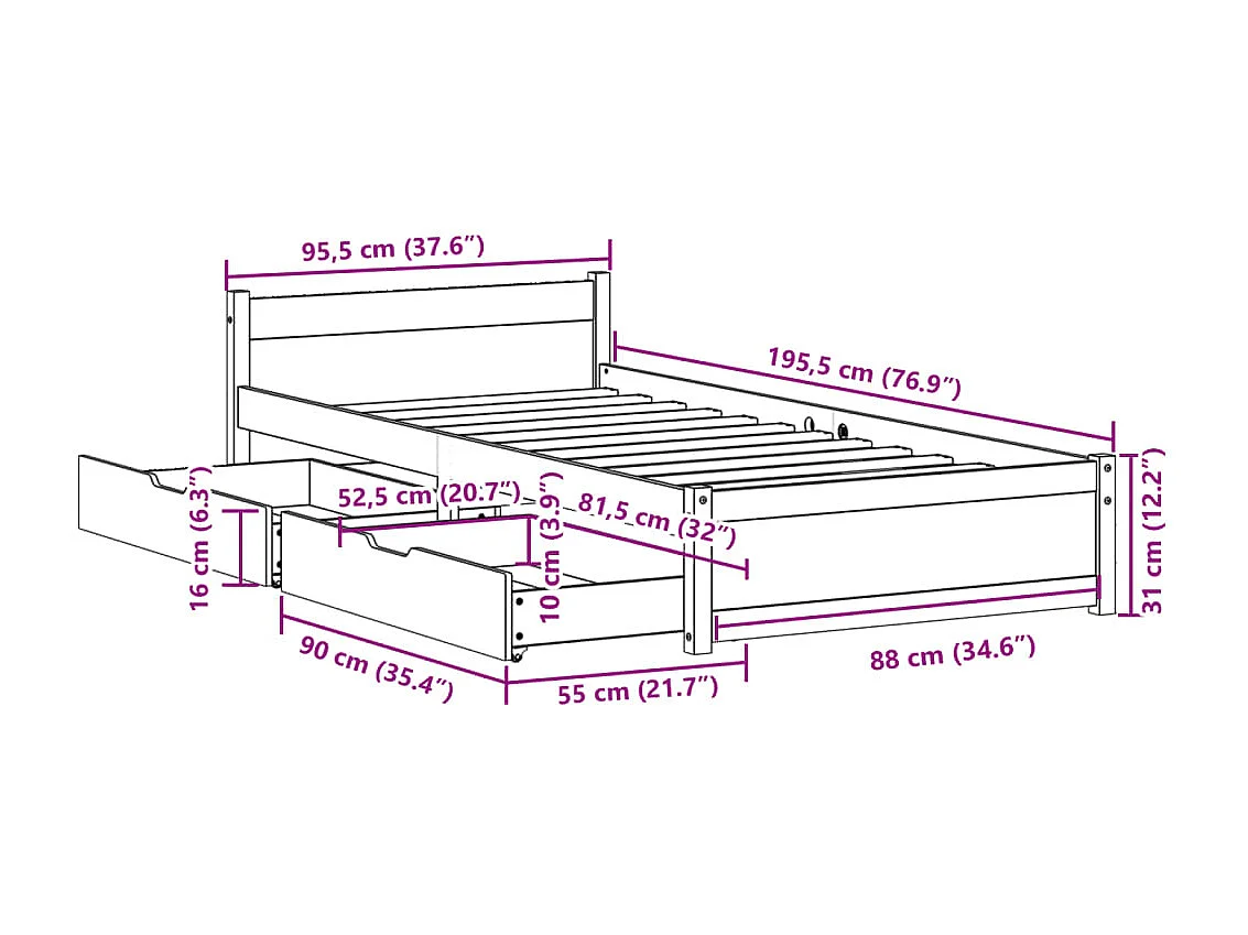 Cadre de lit sans matelas blanc 160x200 cm