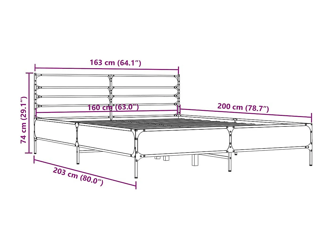Bedframe bewerkt hout metaal gerookt eikenkleurig 160x200 cm