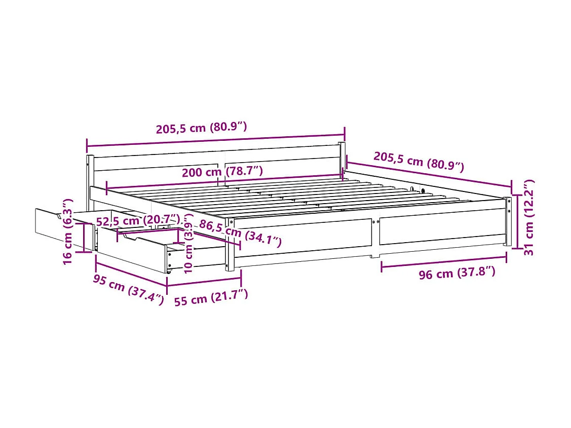 Bedframe bewerkt hout metaal gerookt eikenkleurig 160x200 cm