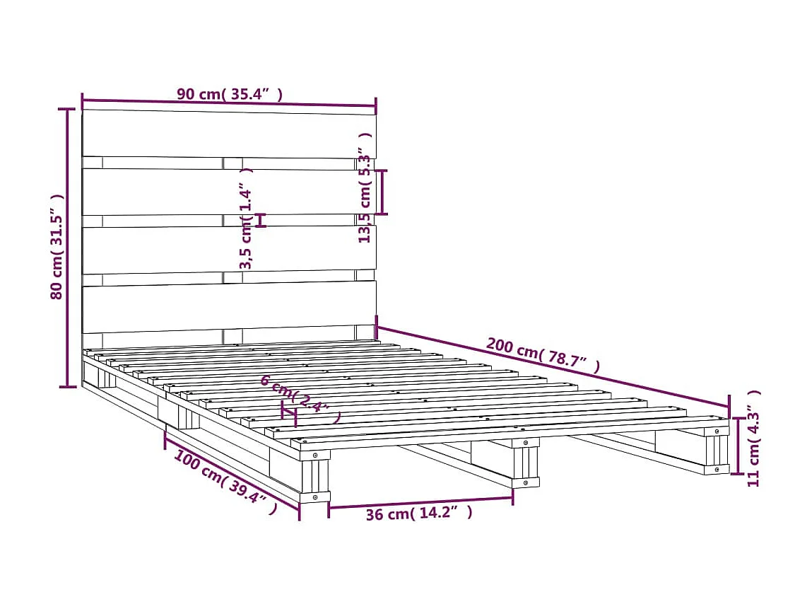 Cadre de lit sans matelas chêne fumé 135x190 cm