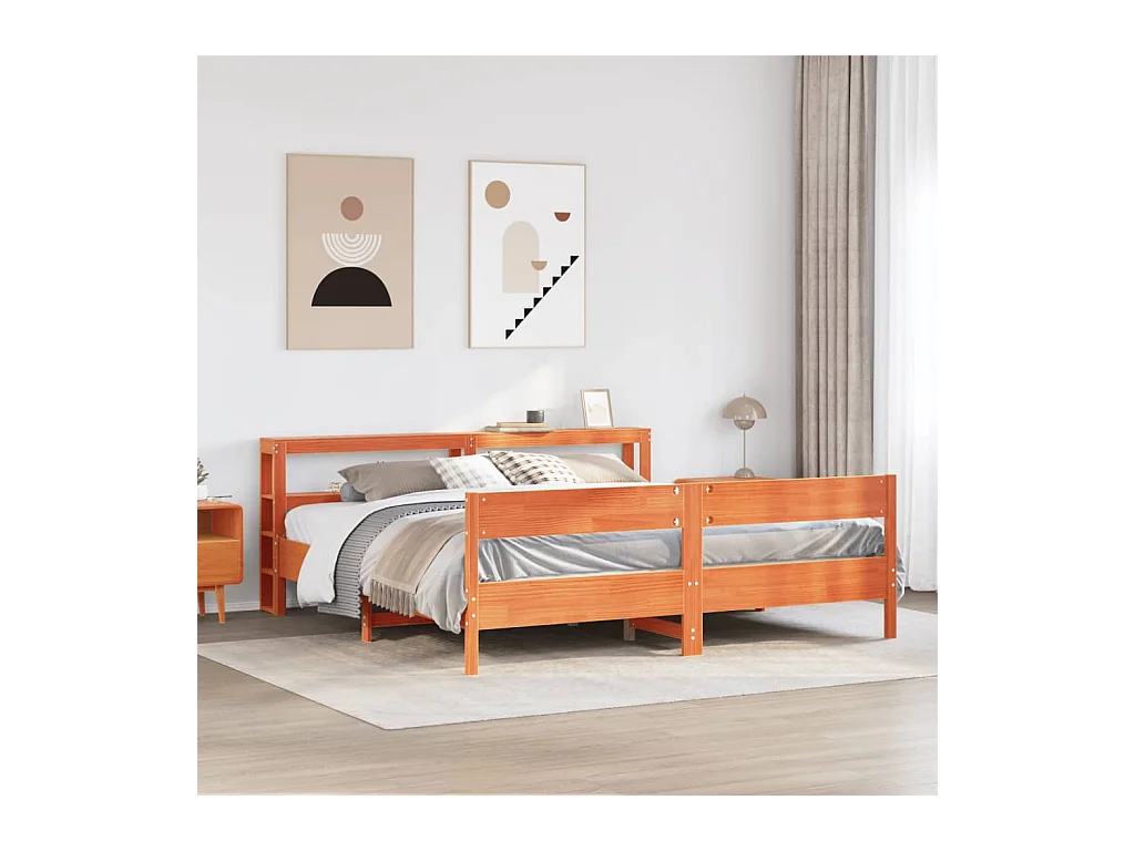 Cadre de lit sans matelas cire marron 180x200cm bois pin massif