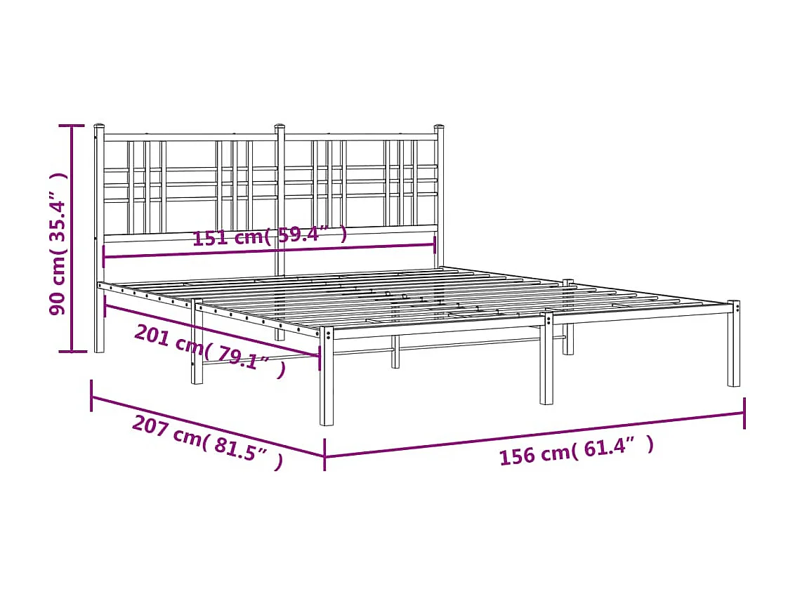 Estrutura de cama em metal com cabeceira 150x200 cm preto