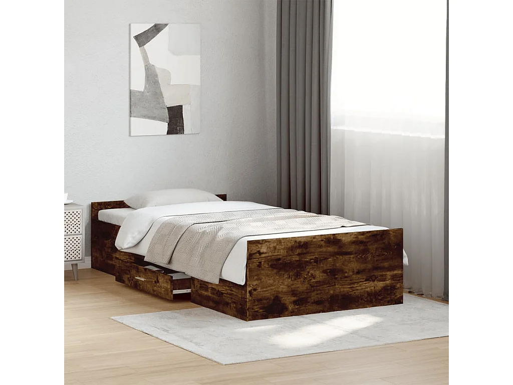 Giroletto con Cassetti Rovere Fumo 90x190 cm Legno Multistrato