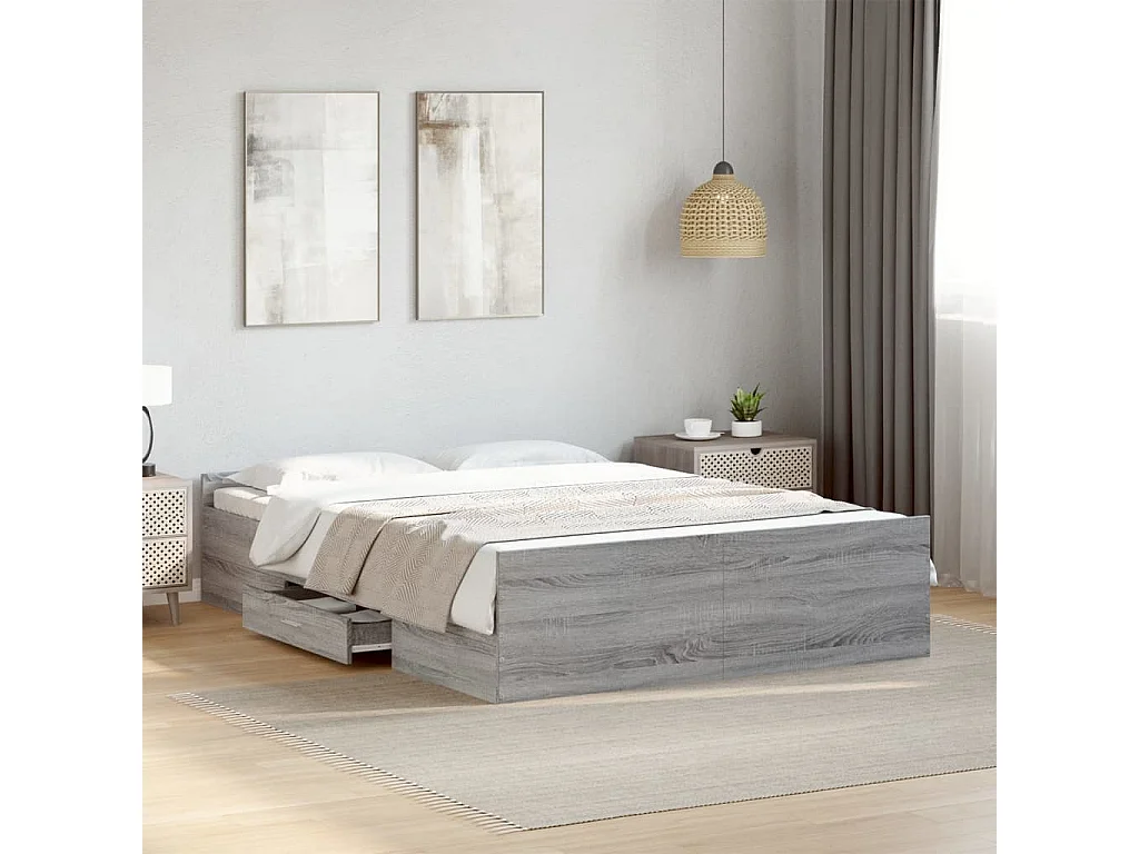 Cadre de lit avec tiroirs sans matelas sonoma gris 120x190 cm