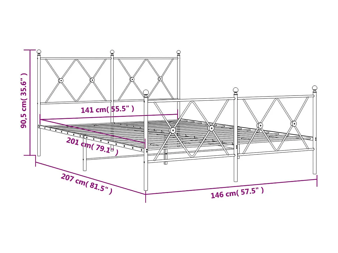 Estructura cama sin colchón con estribo metal blanco 140x200 cm