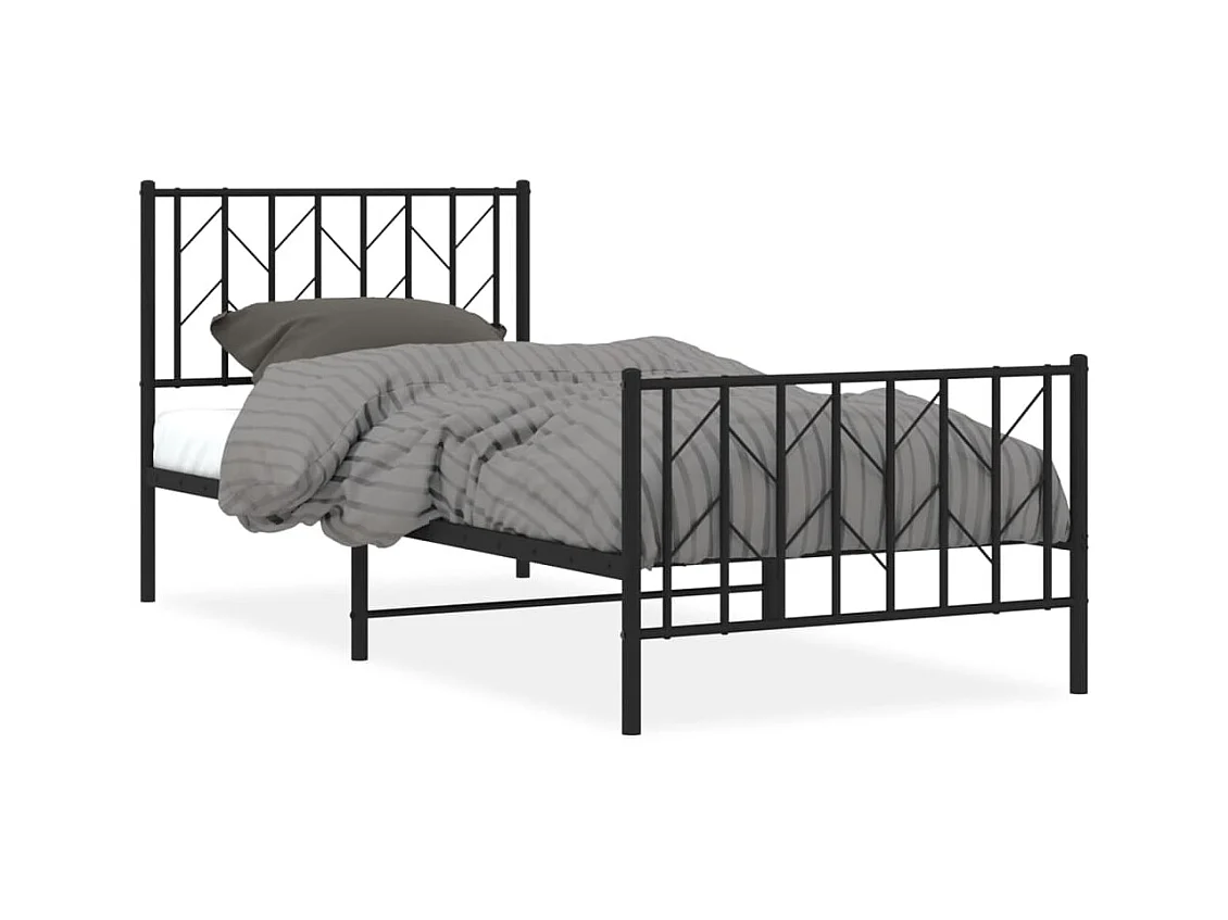 Bettgestell mit Kopf- und Fußteil Metall Schwarz 90x190 cm