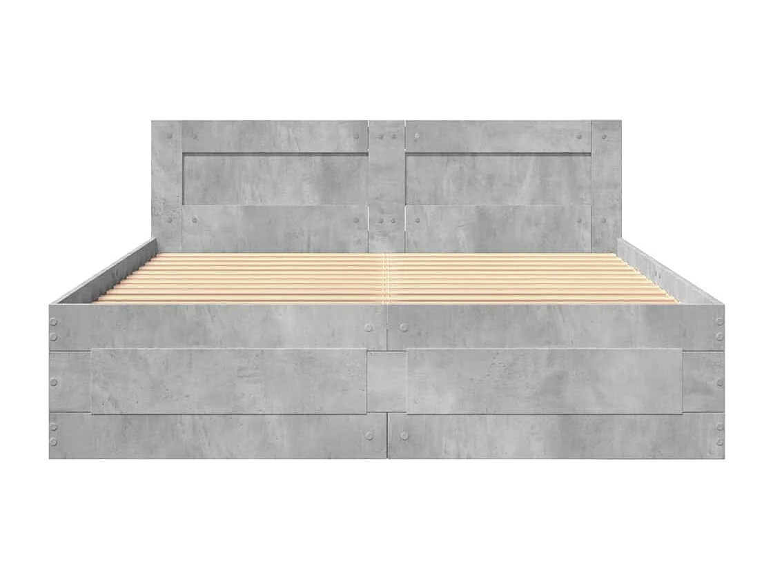 Cadre de lit et tête de lit sans matelas gris béton 140x200 cm
