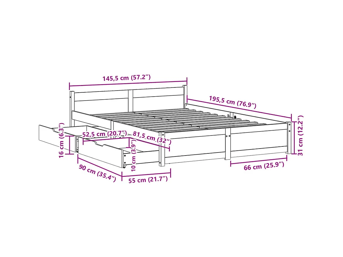 Cadre de lit sans matelas noir 90x200 cm